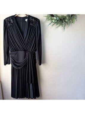 Vintage 80s Abby Kent Black Satin Formal Dress